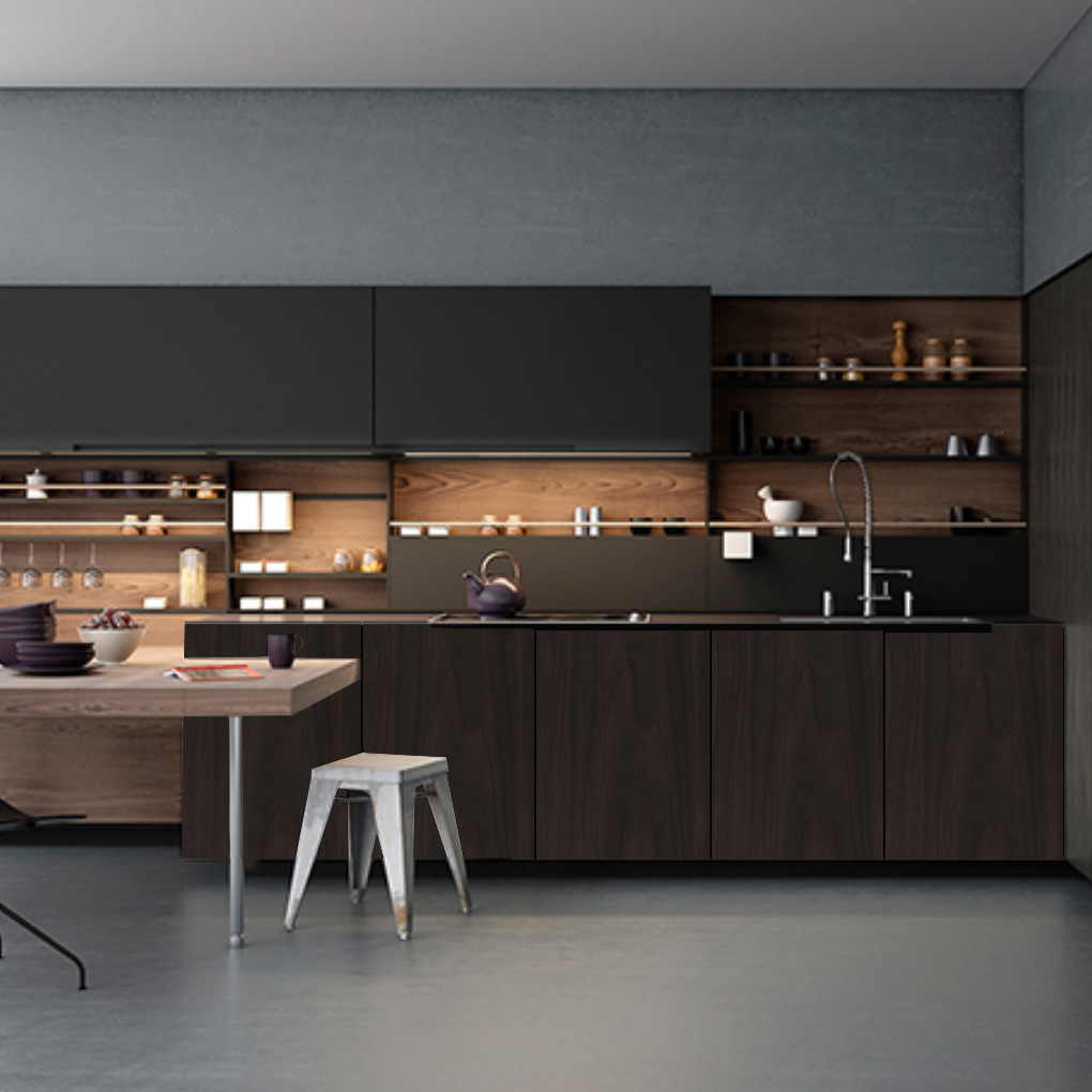 伟询双饰面板整体橱柜定制简约现代橱柜定做防潮一字形橱柜6253