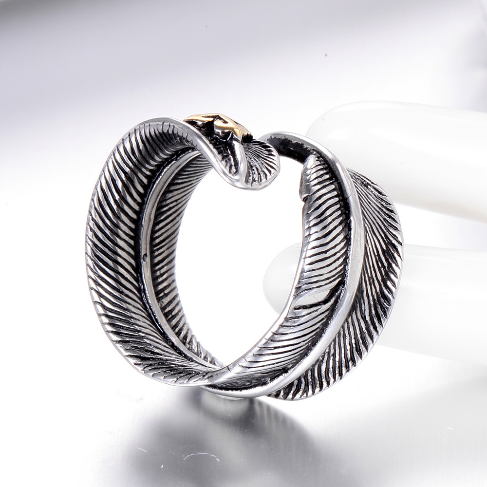 复古情侣饰品批发 天使之翼男款 不锈钢高桥羽毛戒指
