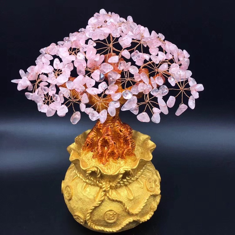 批发水晶树发财树摆件黄水晶招财树摇钱树钱袋树创业居家风水摆件