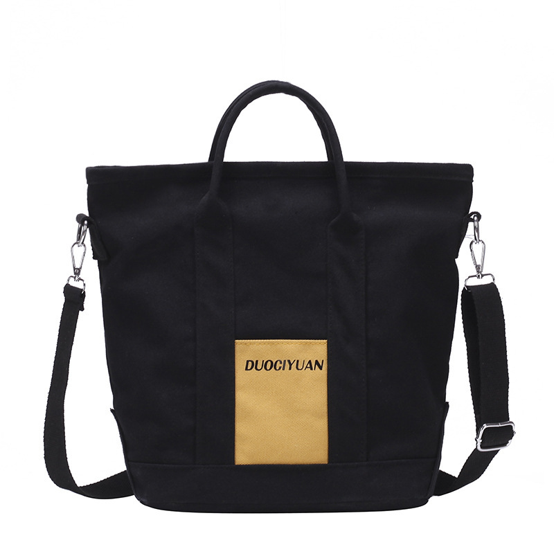 Factory Wholesale 2019 New Korean Style Contrast Color Canvas Shopping Bag Fashion Simple Large Capacity Portable Messenger Bag for Women