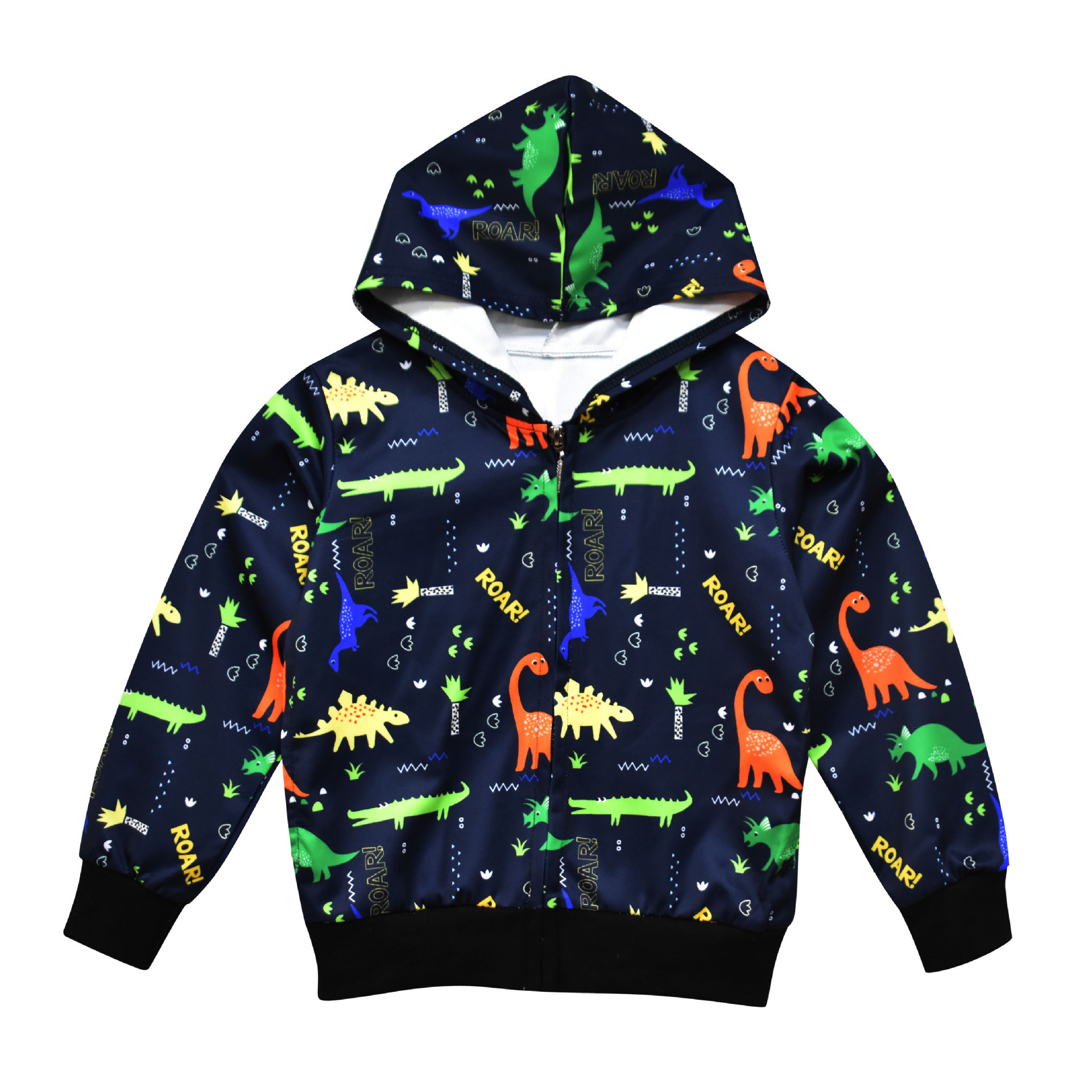 外贸恐龙印花春秋新款儿童拉链连帽开衫 男童女童童装外套 35009