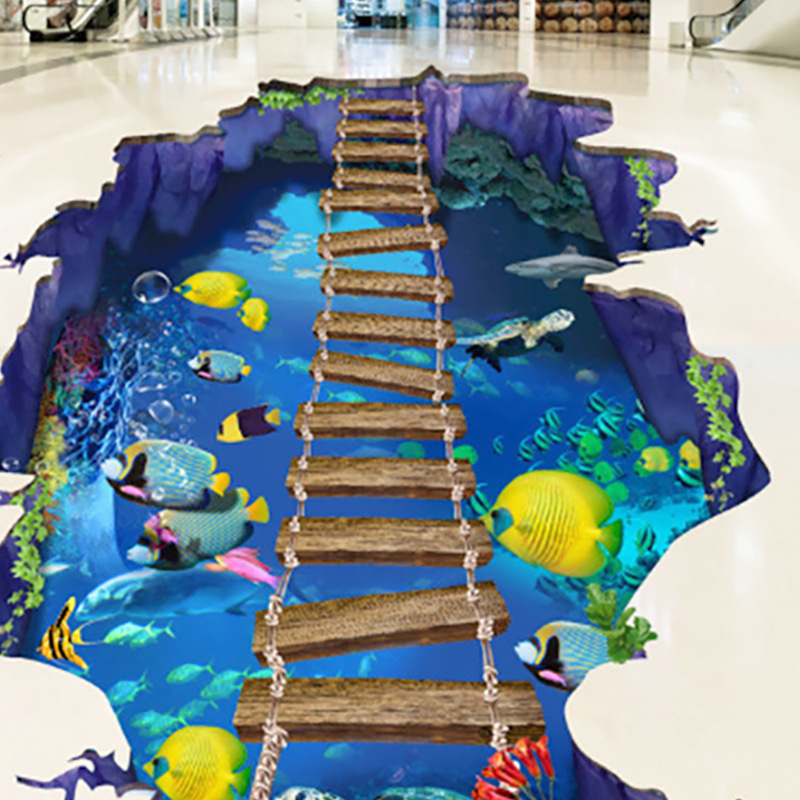 3d喷绘地贴防水防滑地贴海洋地画3d立体墙贴广告地板画定制画面
