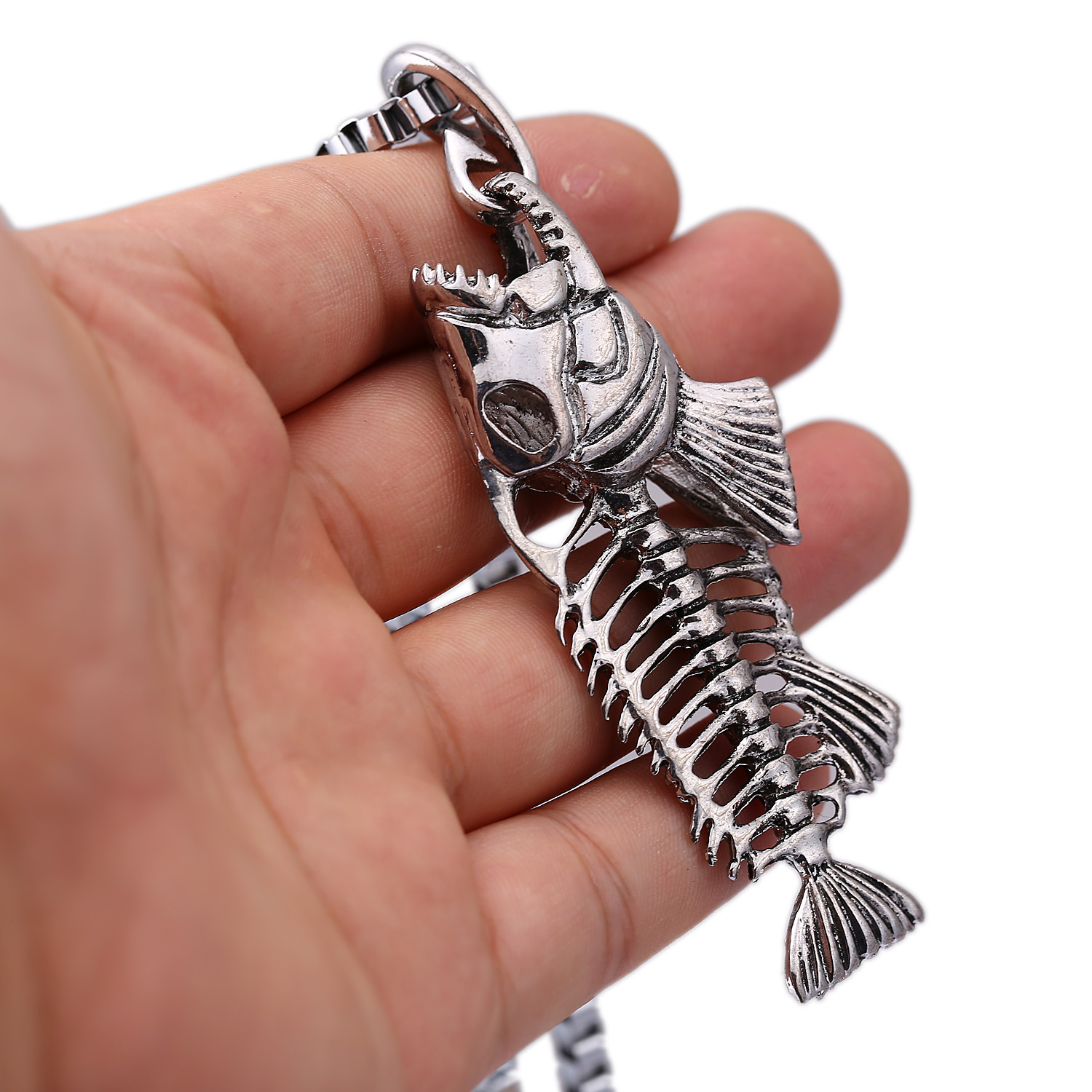 跨境热销欧美复古朋克嘻哈项链吊坠 鱼骨鱼刺项链 非主流时尚吊坠