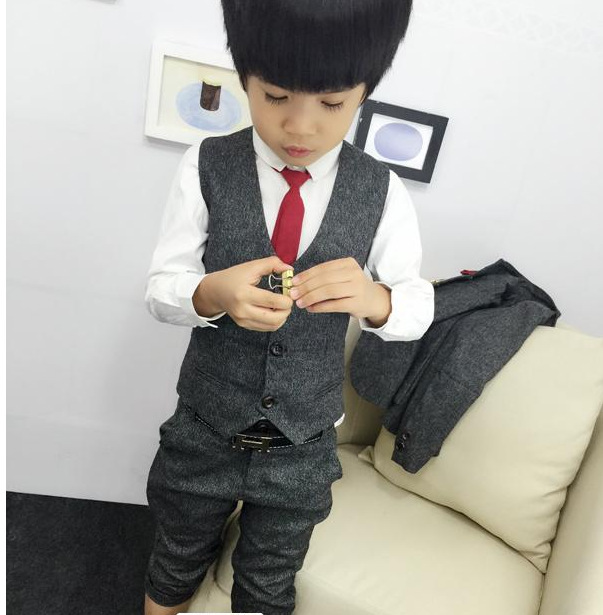 男童礼服2019英伦小西装儿童西服绅士马甲三件套男孩秋冬花童套装
