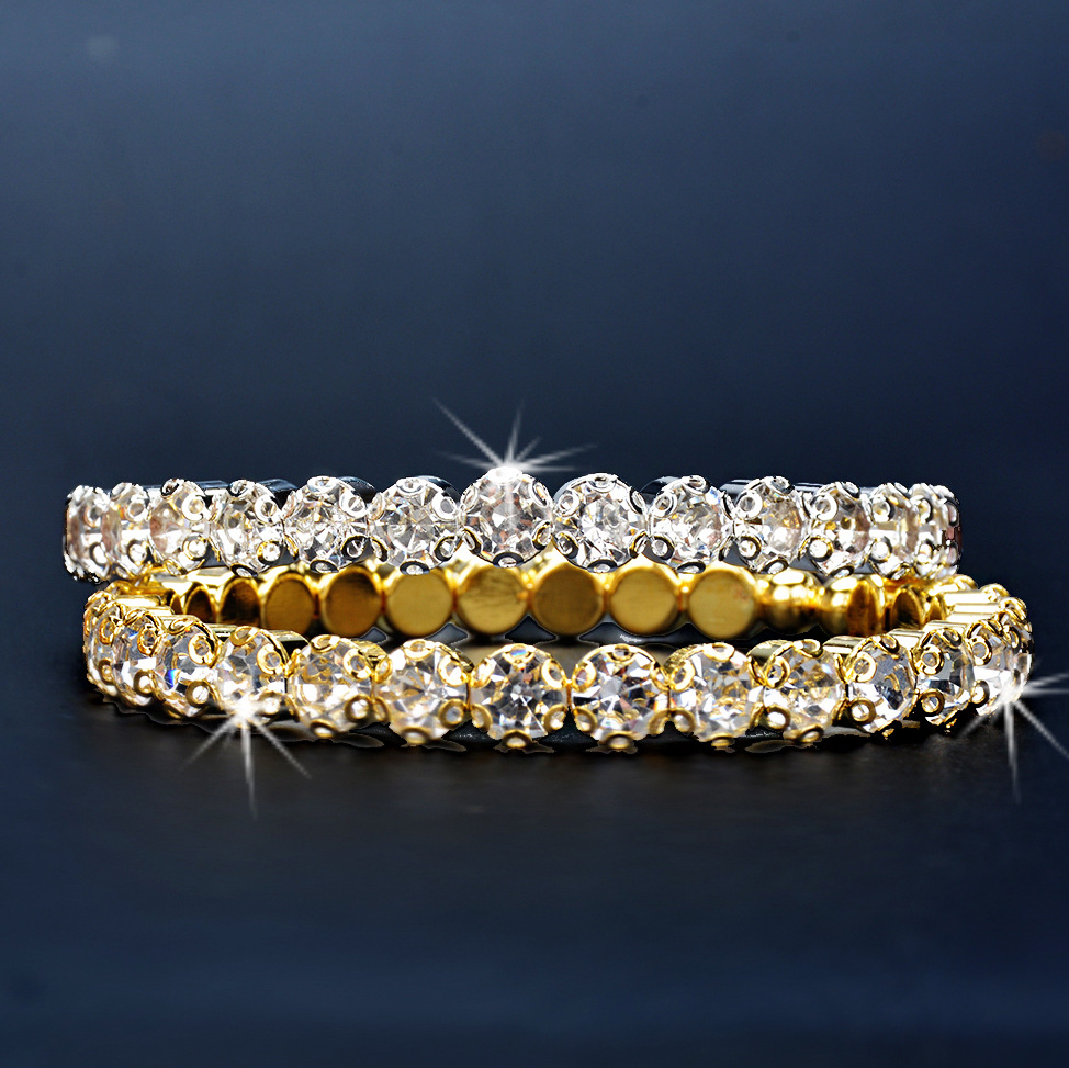 新款单排水钻手链女士简单韩版金色手镯跨境电商货源快手代发