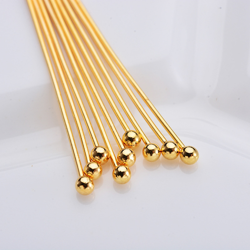 纯铜电镀真金圆头针现货批发 圆头针t字针9字针 diy饰品配件材料