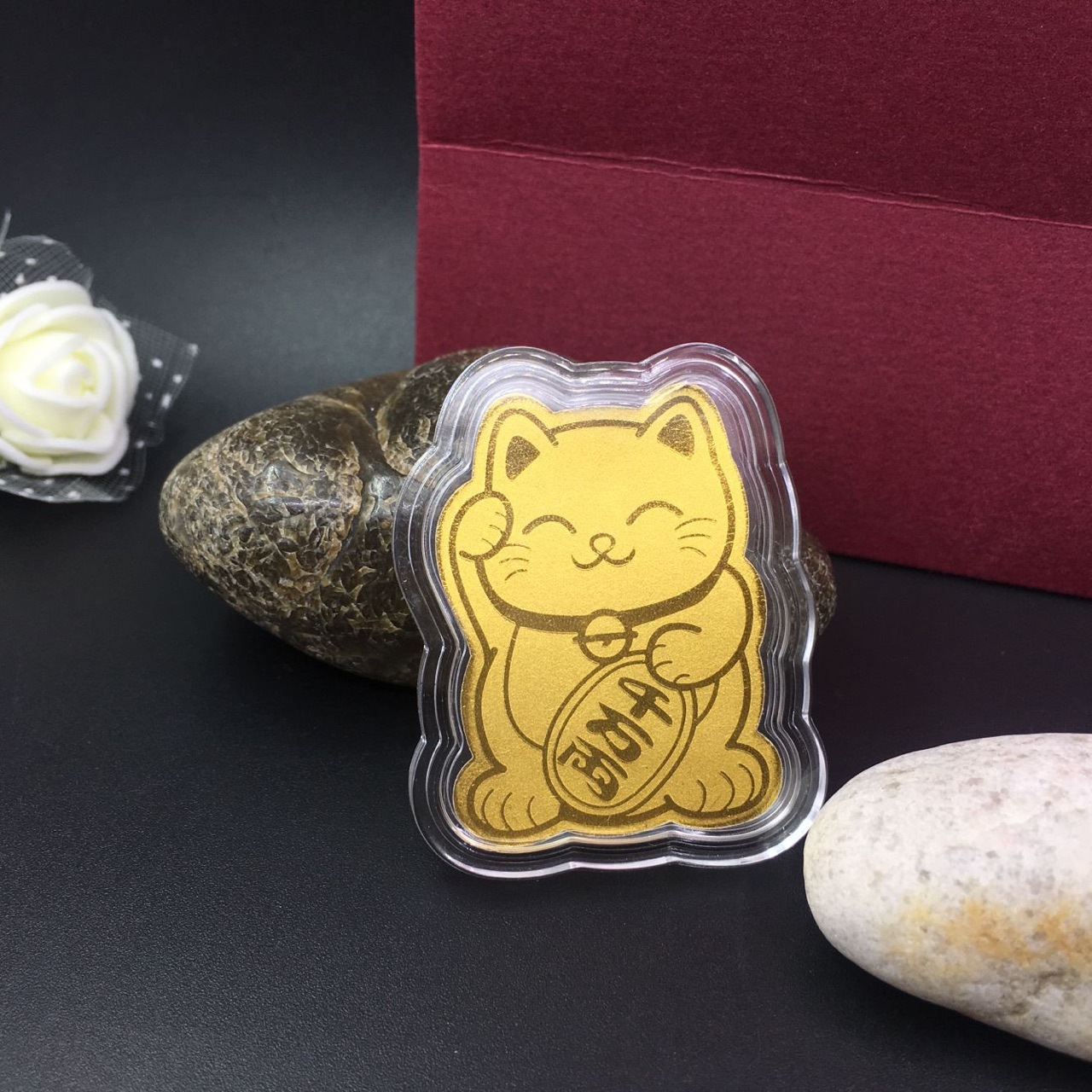 抖音同款招财猫手机金贴金财猪 足金999手机壳内装饰礼品直销批发