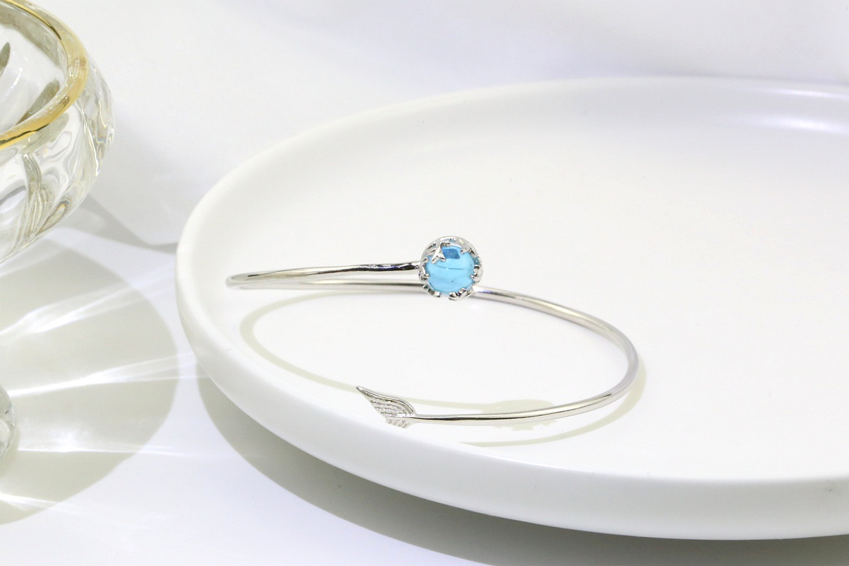 韩版女时尚人鱼的眼泪镯子手环开口可调节手饰蓝水晶时尚百搭饰品