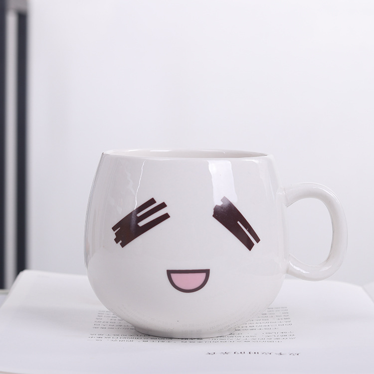 Cartoon Unique Emoji Ceramic Cup Logo Home Coffee Cup Creative Mug Cup with Spoon Lid