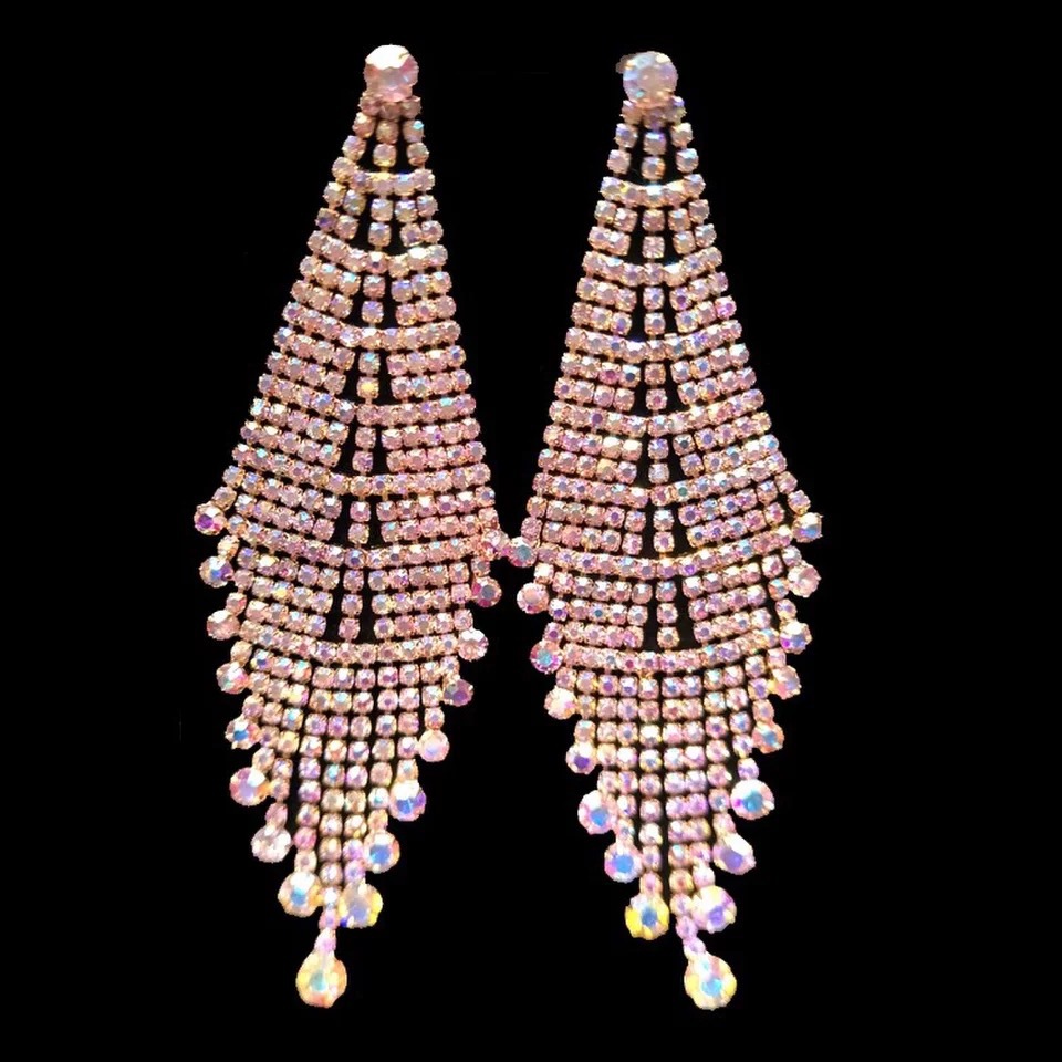 韩版银针 圣诞树气质长款流苏百搭夸张闪钻耳环 爪链水钻耳饰长款