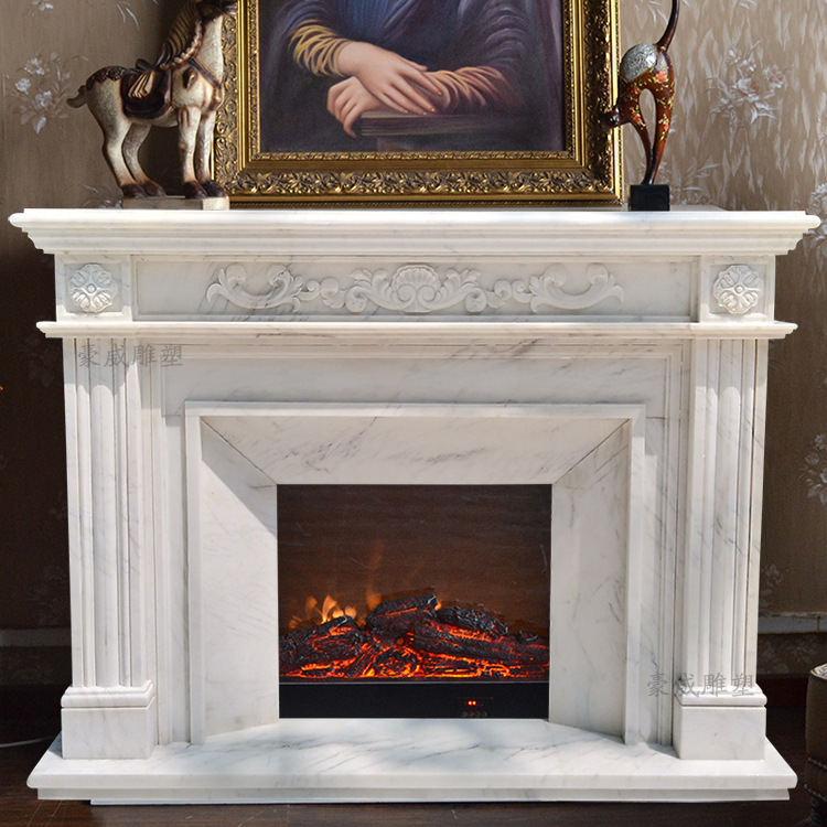 大理石欧式石雕壁炉汉白玉壁炉美式电视背景墙装饰柜摆件石材壁炉
