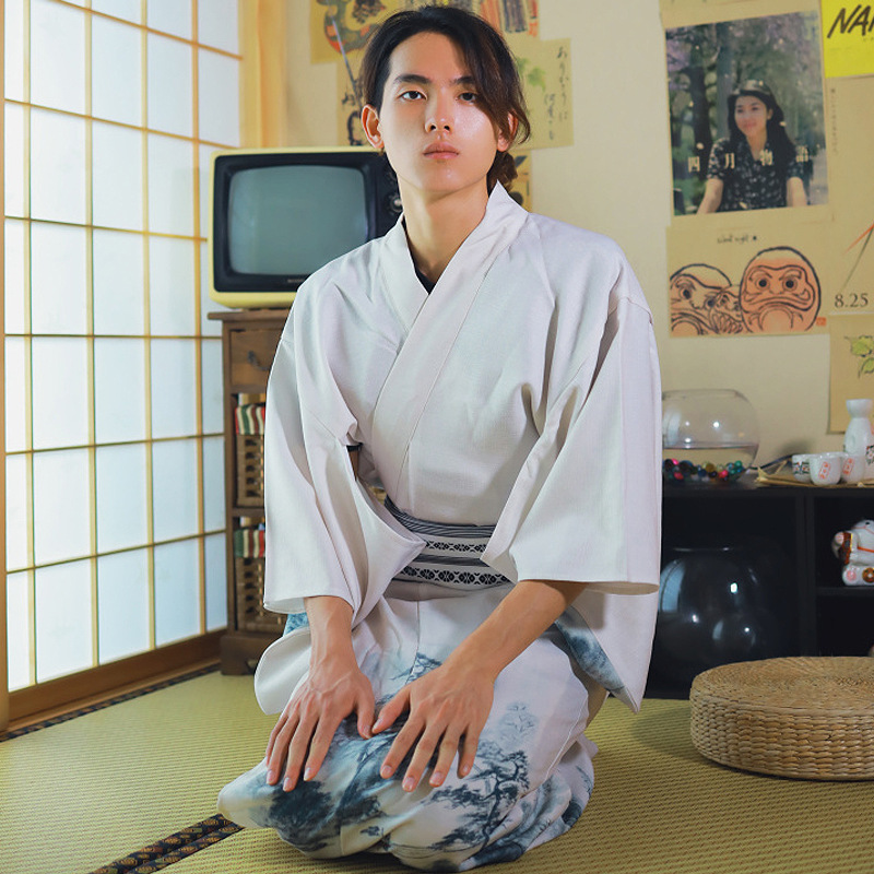 日本和服男传统正装和服定位画稿水墨松舟不易皱免熨四季和服