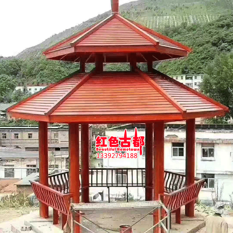 八角凉亭六角凉亭四角凉亭仿古双层凉亭园林景观防腐木仿古长廊