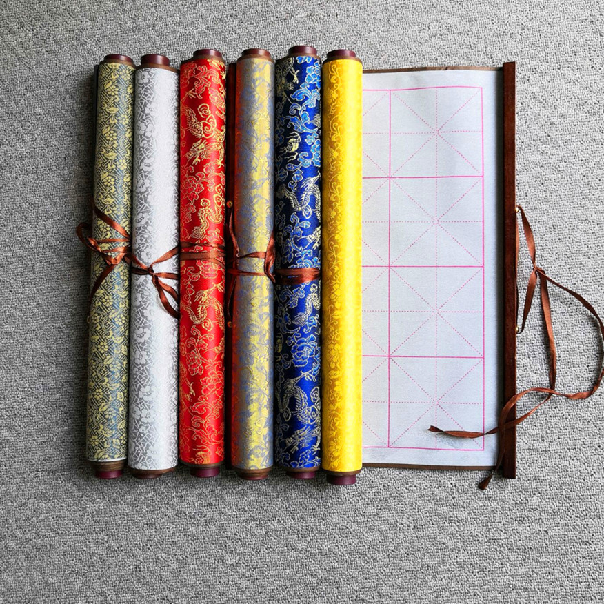 水写布彩色卷轴文房四宝毛笔书法字帖中号带轴水写布