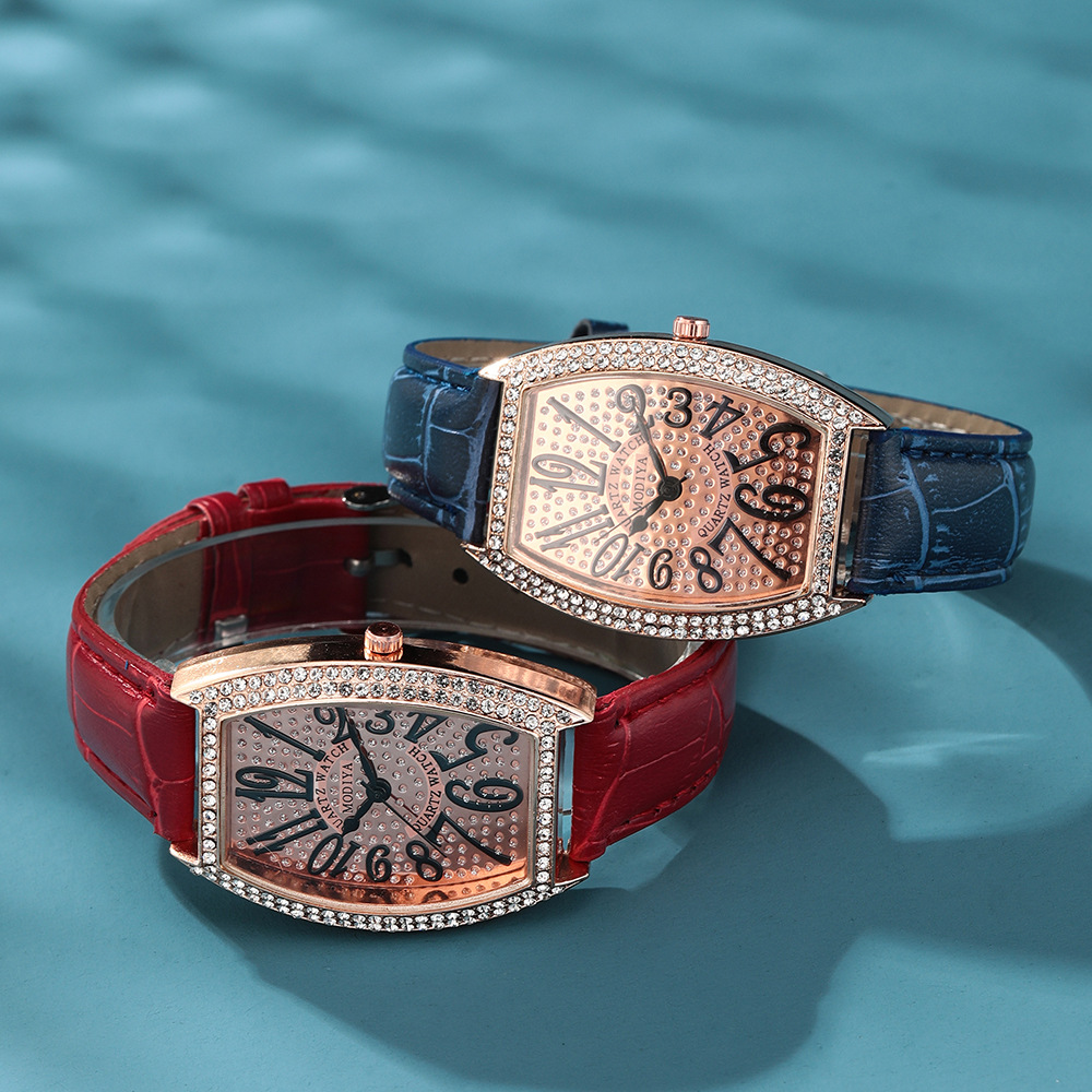 新款modiya跨境直供酒桶形镶钻时尚女式手表 网红同款