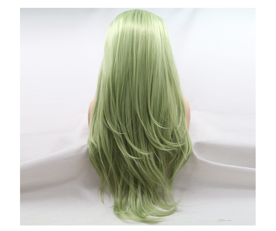 新款上架海外新款 渐变抹茶绿化纤发套长发微卷前蕾丝头套代发