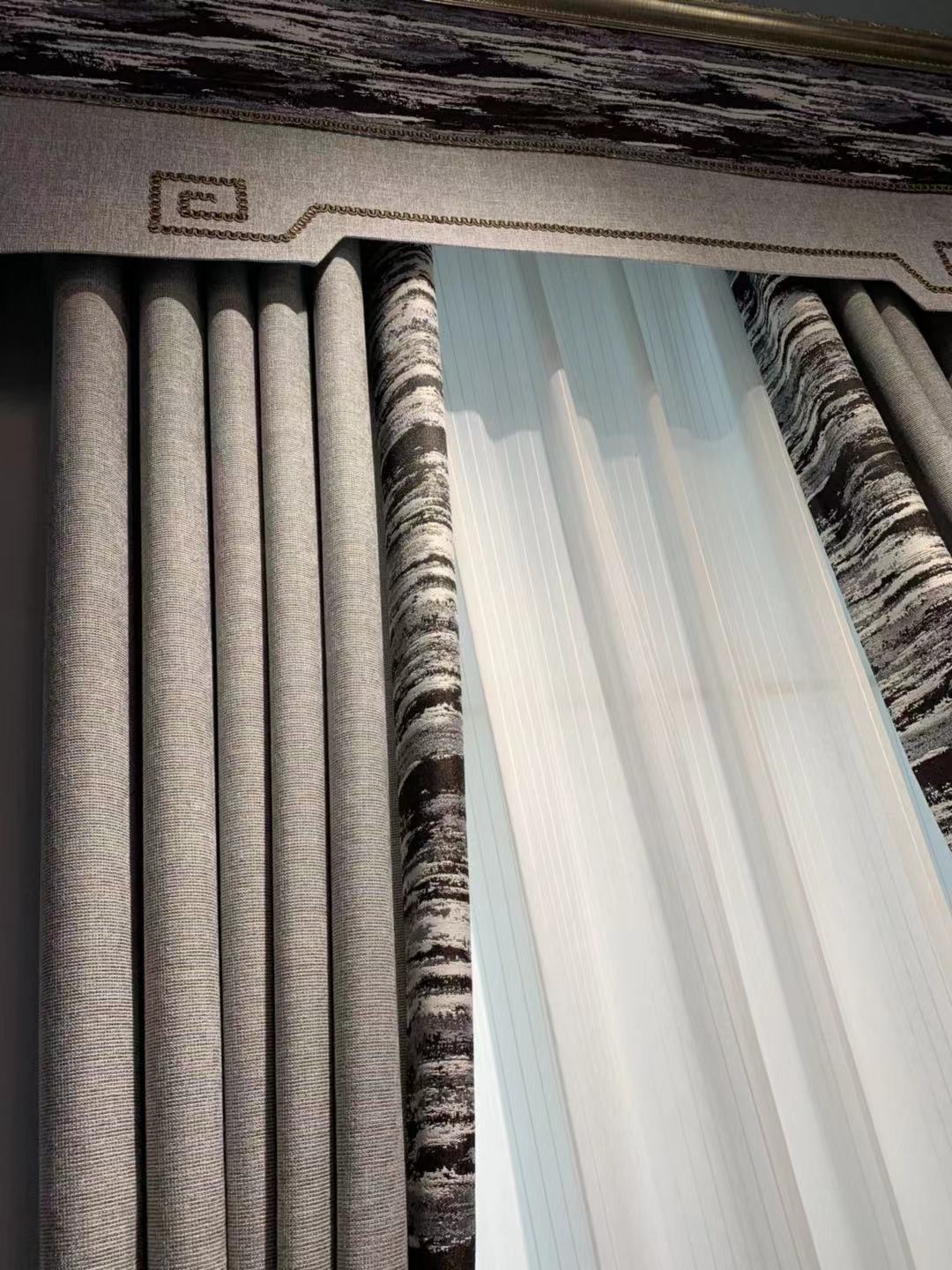 新中式成品窗帘 高档纯色棉麻拼接窗帘亚麻布艺批发帘头成品定制