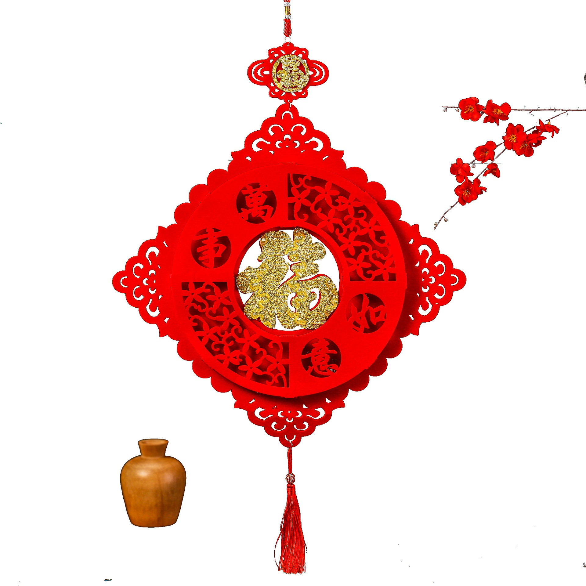 新年春节无纺布镂空挂件虎年金福流苏吊饰门挂家居酒店过年装饰品