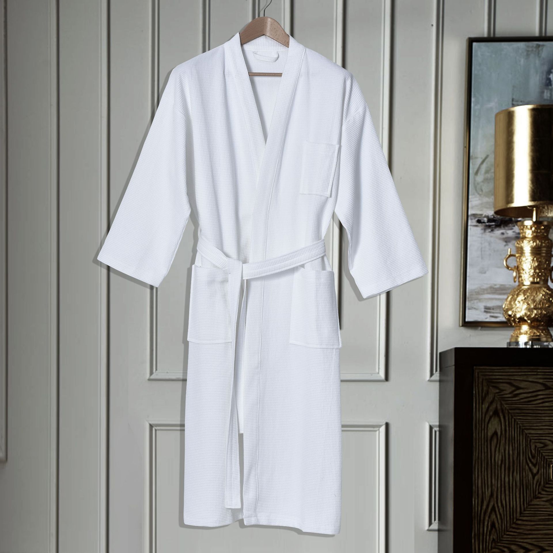酒店华夫格浴袍白色 秋冬款纯棉毛巾料全棉浴衣男女士情侣睡袍