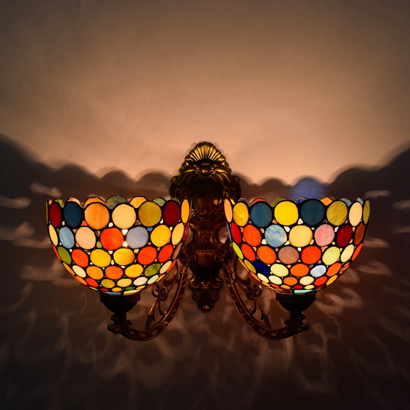 欧式复古创意波西米亚走廊双头壁灯美式创意彩色玻璃餐厅琉璃灯