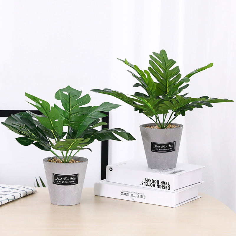 Factory Wholesale Monstera Deliciosa Leaves Simulation Green Plant Indoor Office Furniture Potted Simulation Plant Decoration Ornaments