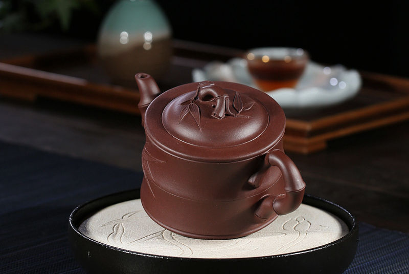 纯手工茶壶 原矿紫泥竹段泡茶壶名家王兆春手制紫砂壶375毫升茶具