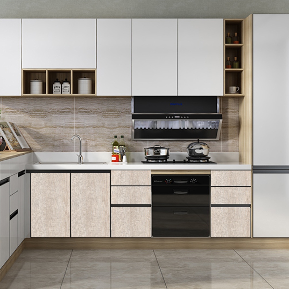 伟询整体橱柜定做现代简约现代一字形双饰面板开放式厨柜定制6204