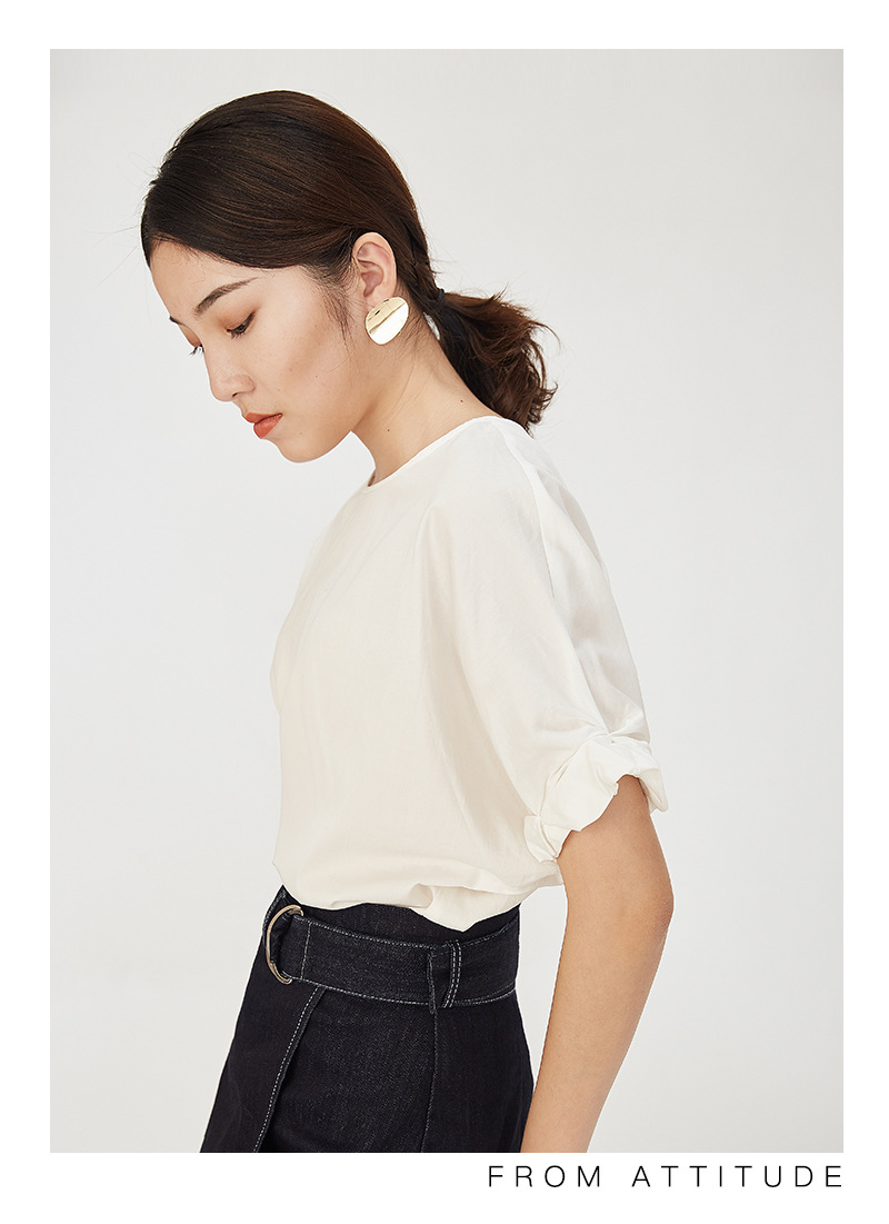 欧美原创女装设计师高端品牌ol气质套头圆领短袖t恤女装2019夏