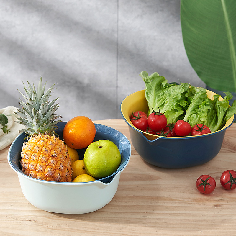 方形双层果蔬沥水篮 厨房家用塑料洗菜篮 大号加厚款滤水水果菜篮