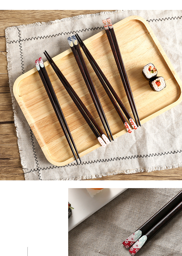日式和风木制筷子 创意印花筷子家用实木餐具 指甲筷子一件代发