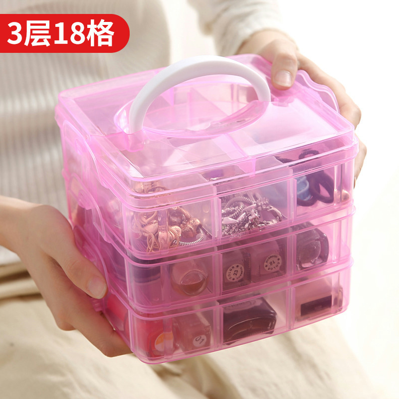 Small Three-Layer 18-Grid Portable Jewelry Storage Box Hardware Tool Accessories Storage Box Lego Toy Storage Box