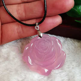 冰种玉髓玛瑙玫瑰花吊坠 黄白粉红四色可选玛瑙挂件