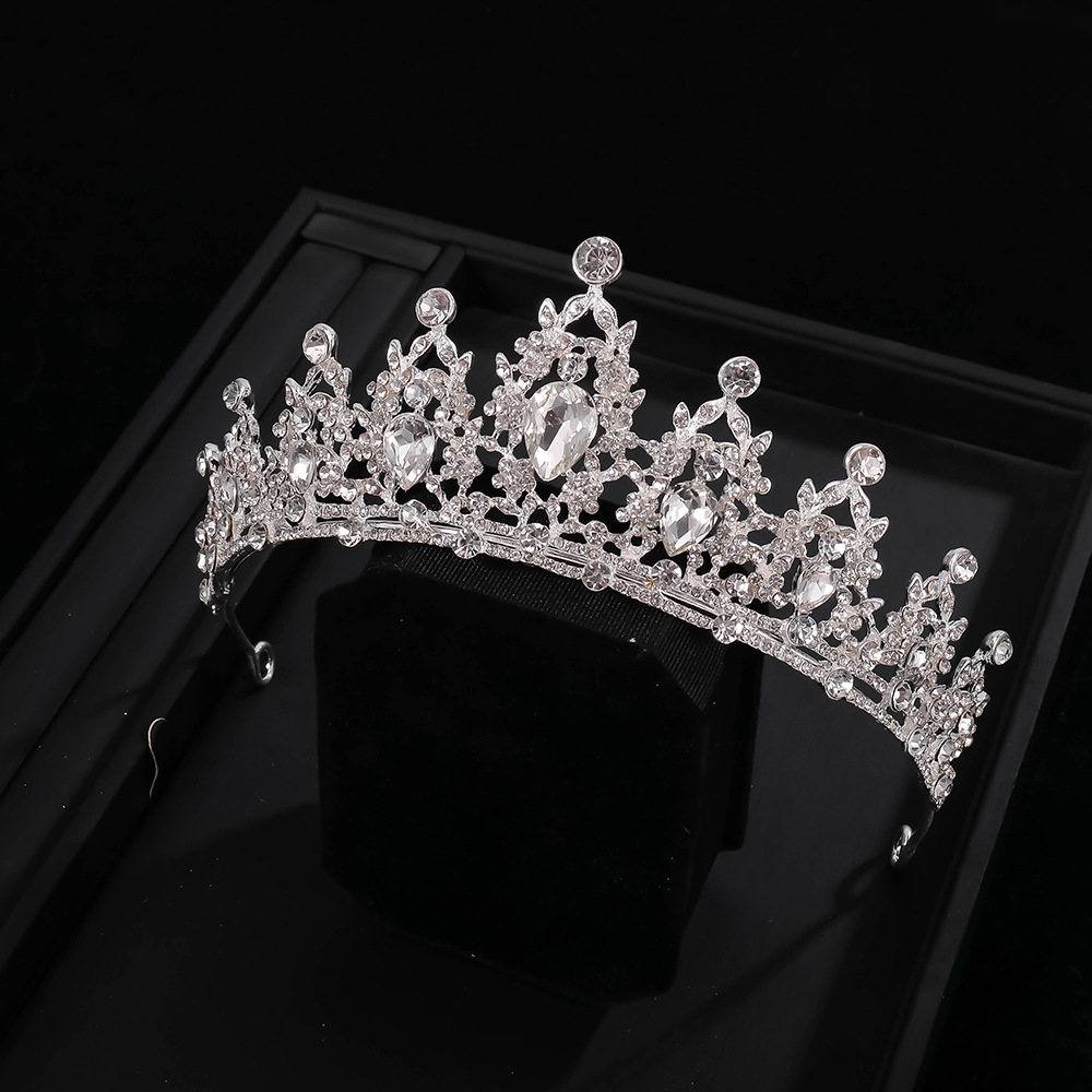 欧美走秀王冠新娘头饰 白色水晶皇冠新娘公主巴洛克皇冠婚纱配饰