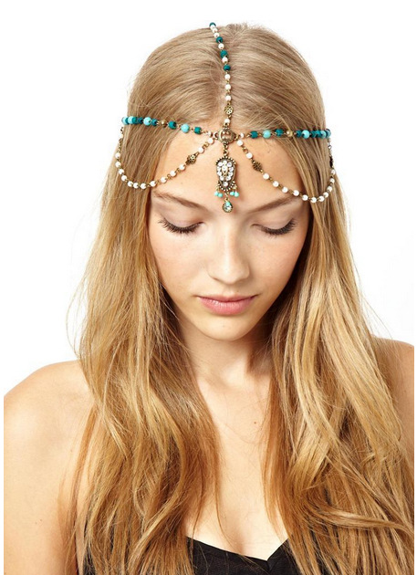 欧美外贸发饰品头链 波西米亚松石珍珠水滴发带头饰发箍f003