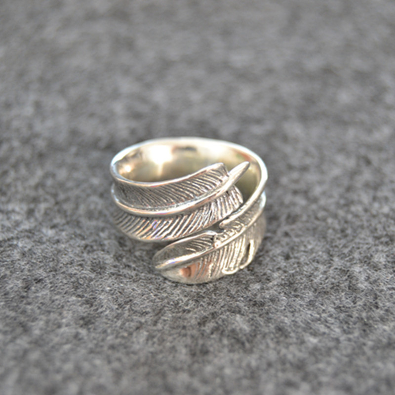 印第安风高桥吾郎手工创意s925纯银复古泰银饰品时尚羽毛指环戒指