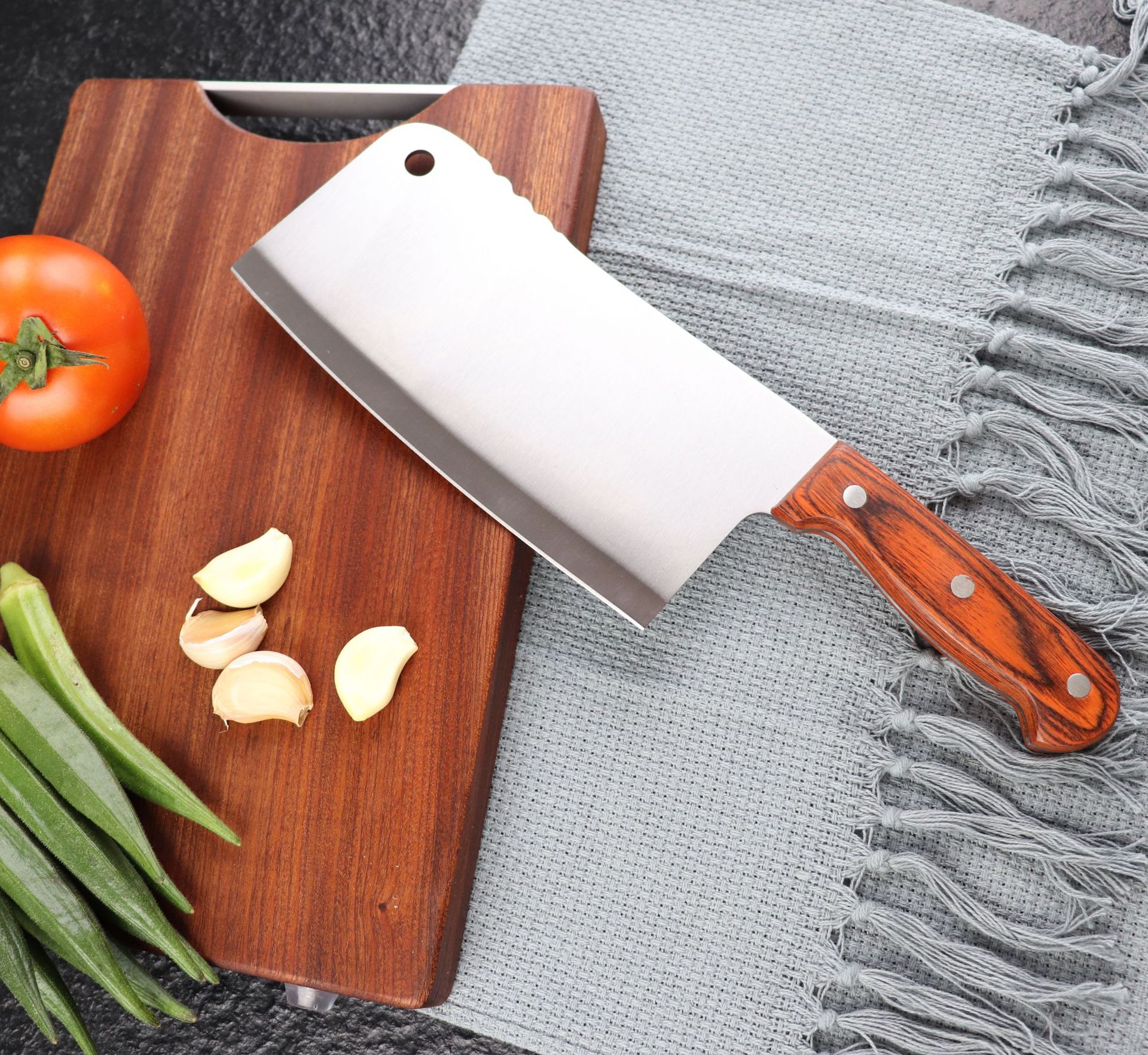 厂家直销高档阳江菜刀 斩切两用刀 彩木柄菜刀 砍切刀 砍骨刀