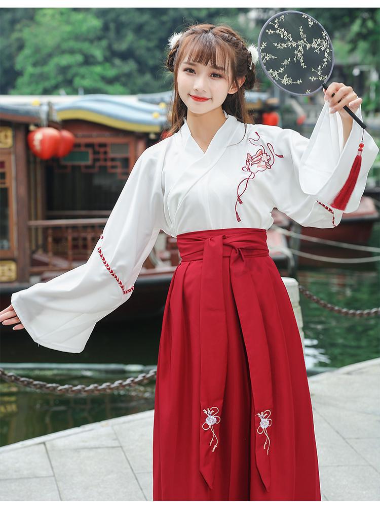 新款改良汉服夏装女交领襦裙日常汉素套装班服风古装学生装