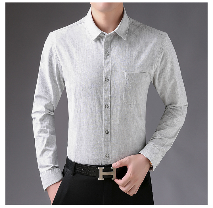 男装纯棉商务时尚男式衬衫 秋季新品男士长袖翻领纯色衬衣批发