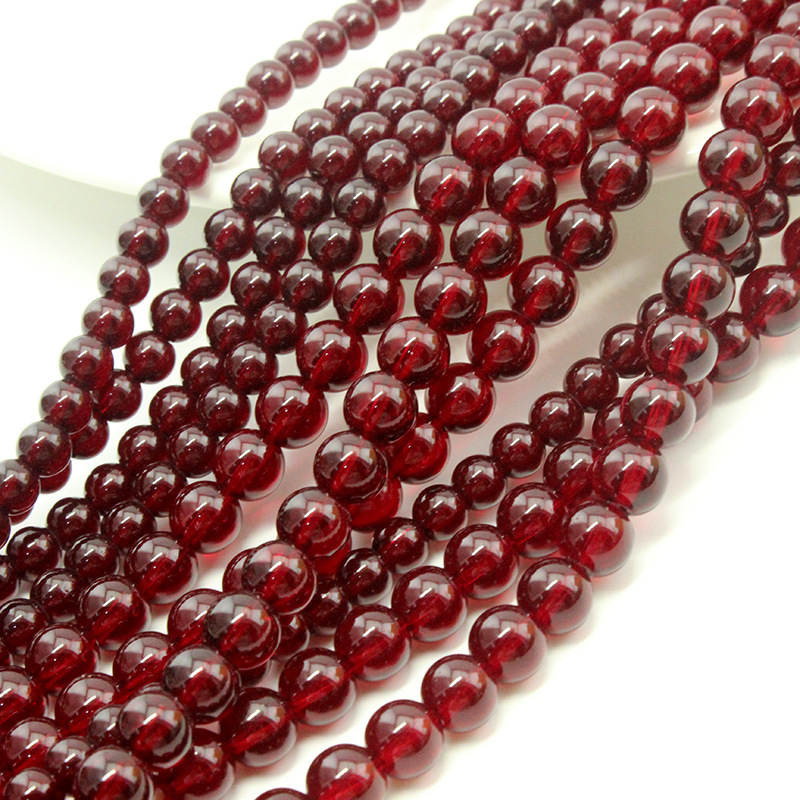 仿石榴石6mm 8mm本色玻璃石榴红色圆珠 diy手链穿珠散珠配件