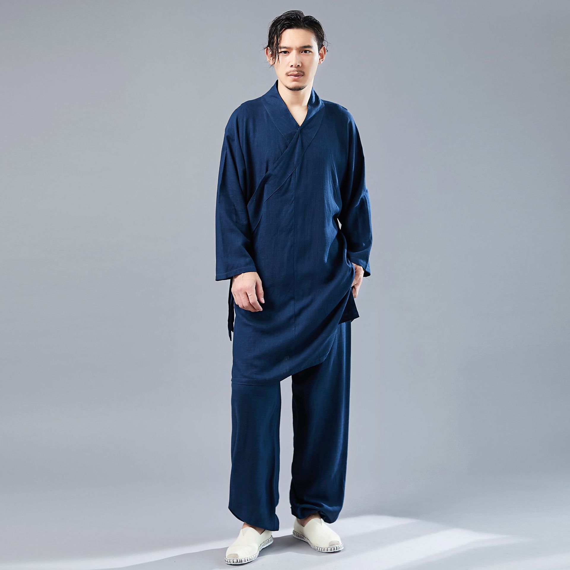 2020秋季新品亚麻纯色道服跆拳道长袖训练服宽松休闲套