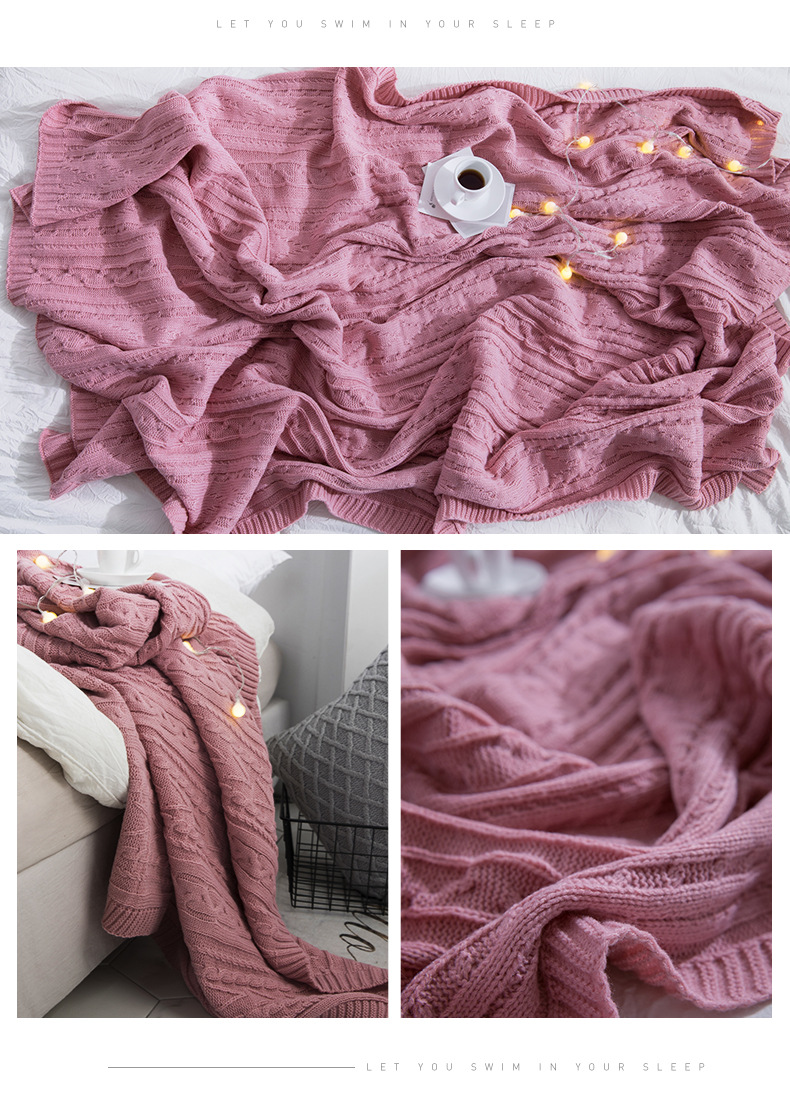 罗绮腈纶针织ins亚马逊款家居毛毯子 空调毯办公室午睡毯软装搭毯