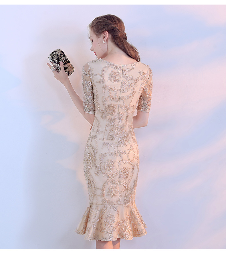 欧美派对晚礼服女法式晚宴聚会洋装优雅短款鱼尾主持人气质伴娘服