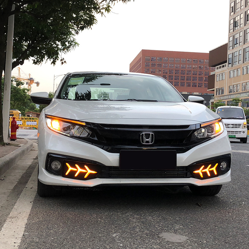跨境适用于本田19-20年思域专用日行灯鱼骨款前雾灯改装led行车灯