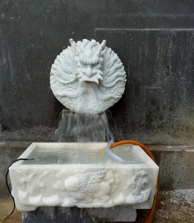 石雕喷水狮子头庭院园林景观鱼池水景墙壁池流水龙头挂件兽头雕刻
