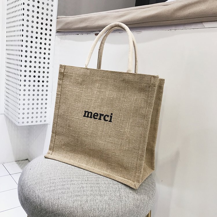 2020 Summer New Women's Bag Single Shoulder Large Capacity Literary Style Letter Printing Handbag Fashion Burlap Shopping Bag