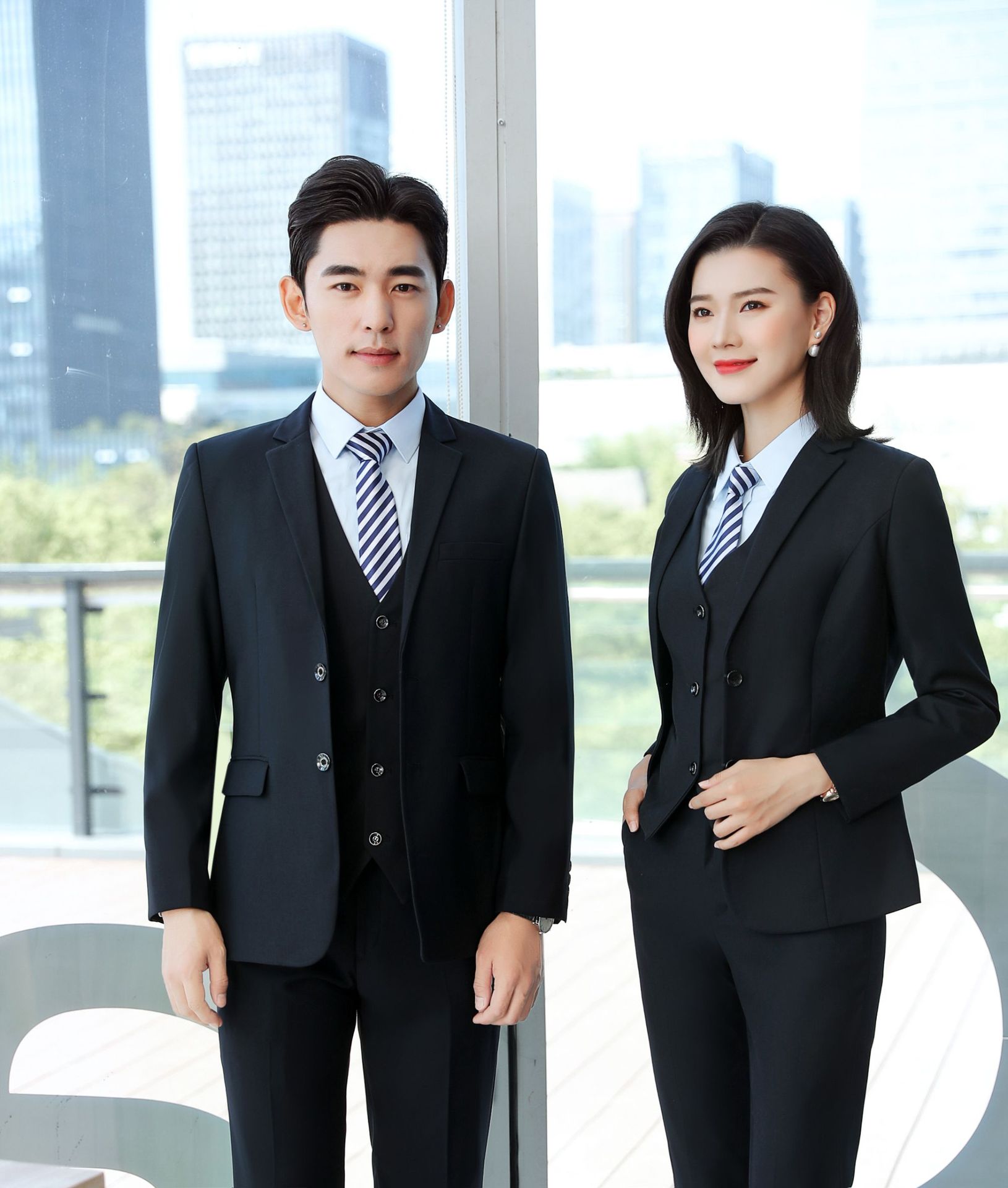 春装新款商务两扣男式西装修身男女同款西服职业套装正装工作服