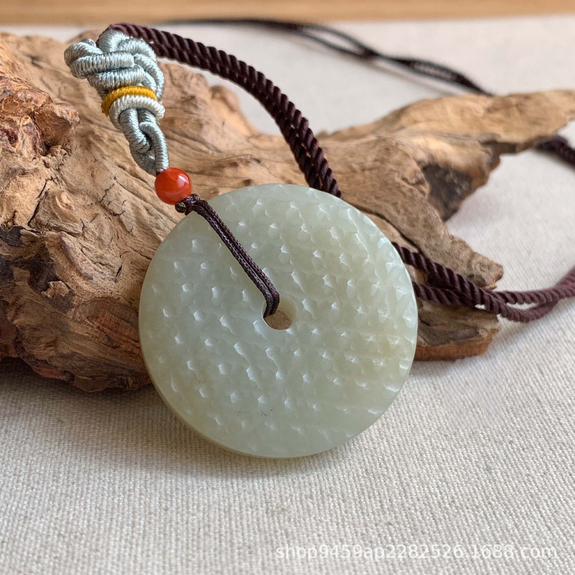 天然和田玉怀古平安扣玉吊坠 男女浅青玉古风乳钉纹玉璧挂件项坠