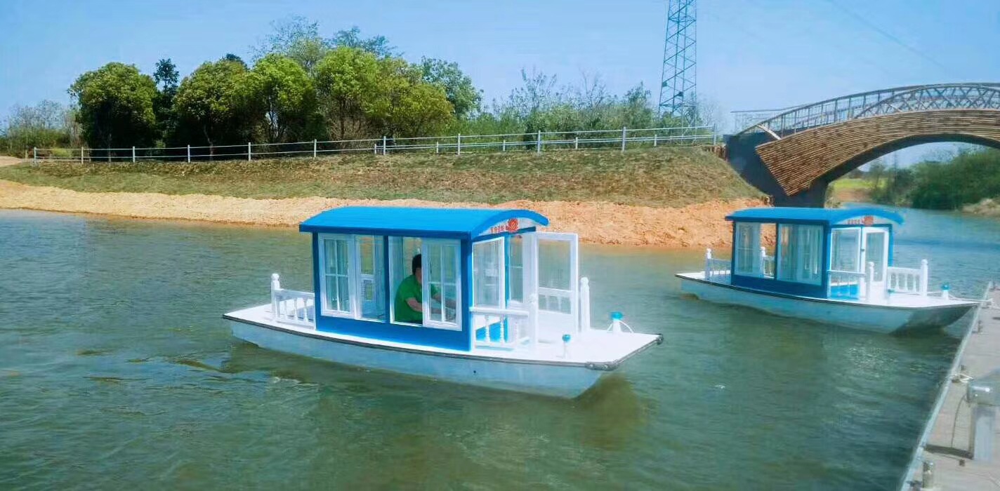 现代中式观光船小型画舫船田园乡村风游览船电动船餐饮船