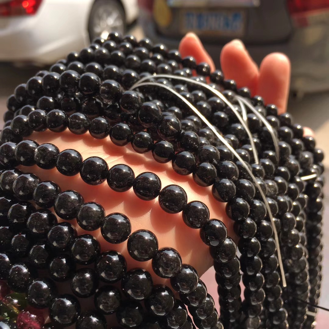 黑发晶手链天然黑发晶水晶三圈佛珠手串男女款黑发晶多圈手链批发