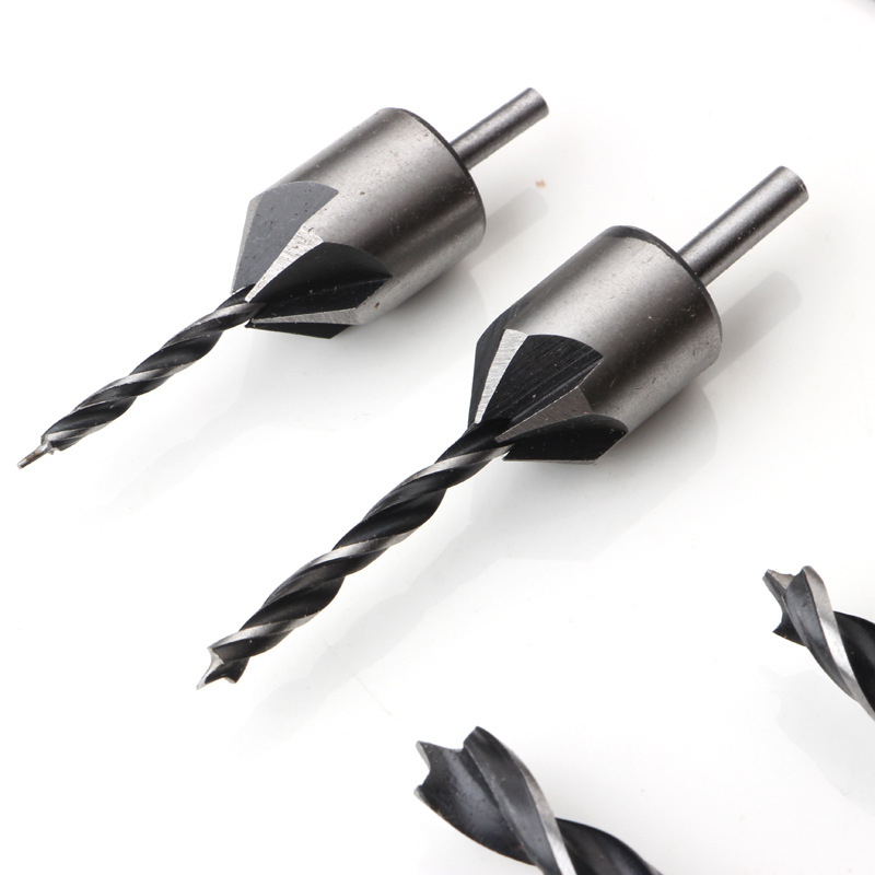 三尖木工沉头钻扩孔钻头木工倒角器导向钻高速钻头套装锥形钻厂家
